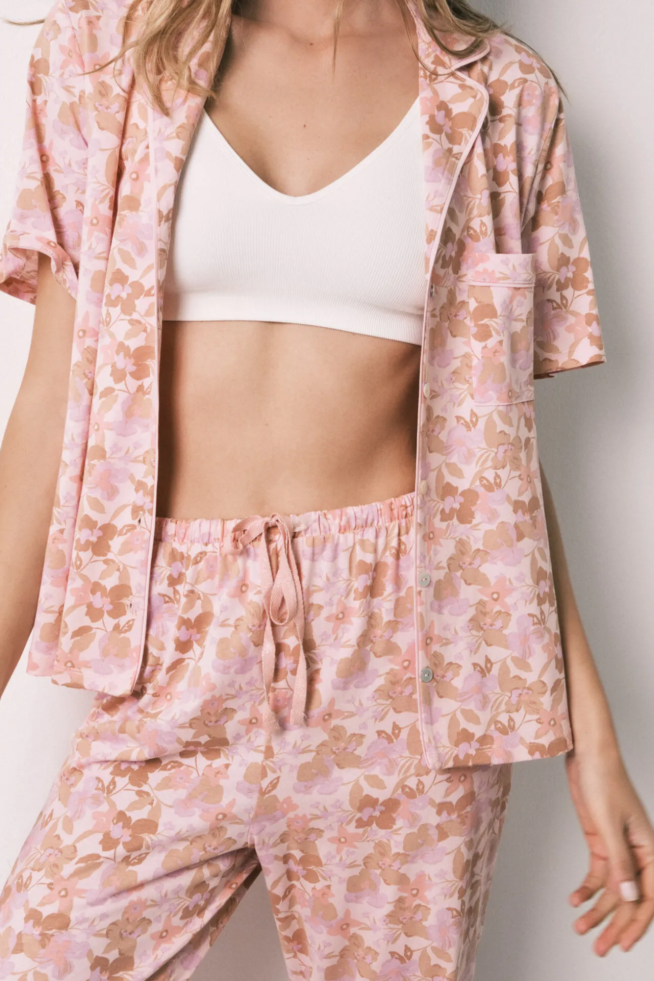 Pijama comprido camiseiro em algodão laranja