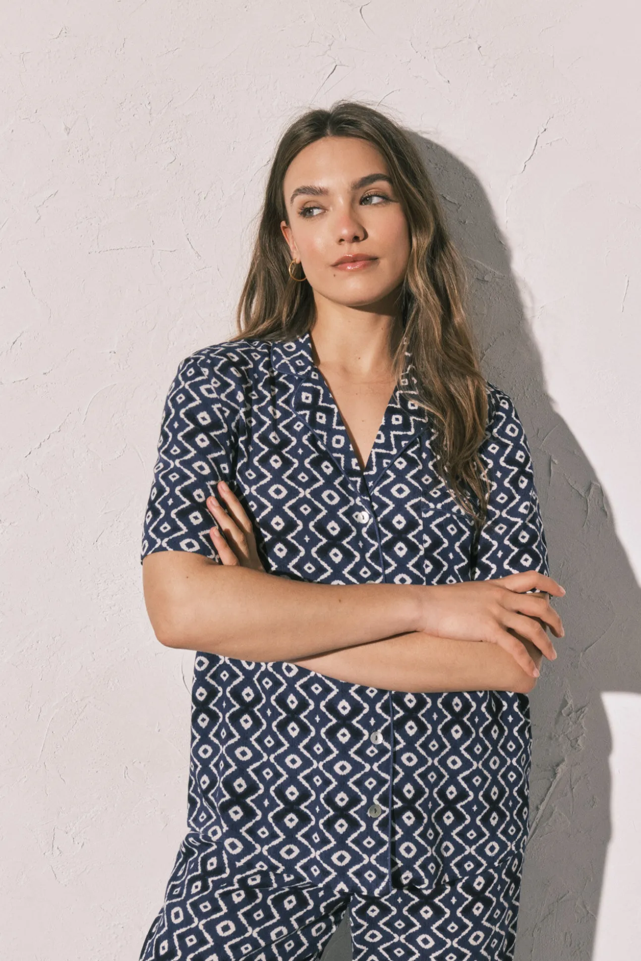 Pijama comprido camiseiro estampado azul