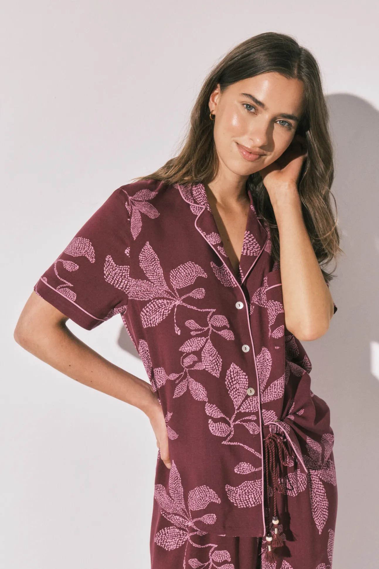 Pijama comprido camiseiro estampado floral