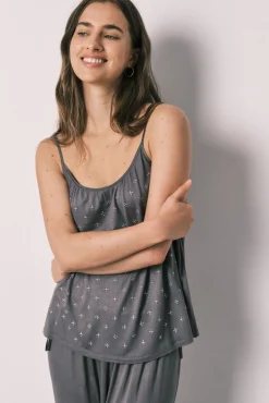Pijama comprido de alças cinza