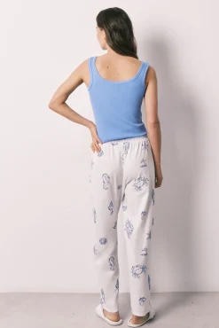 Pijama comprido de alças em algodão azul