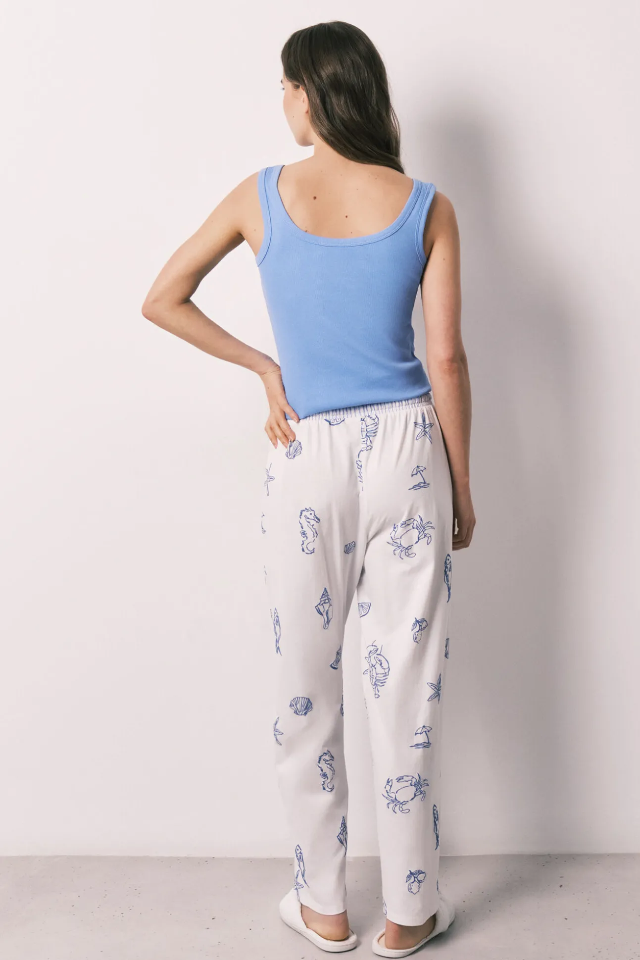 Pijama comprido de alças em algodão azul