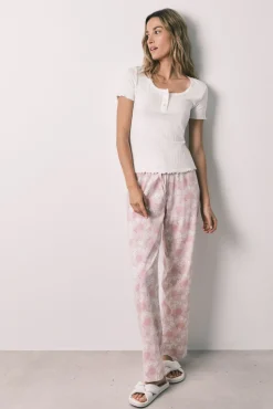 Pijama comprido de manga curta em algodão branco