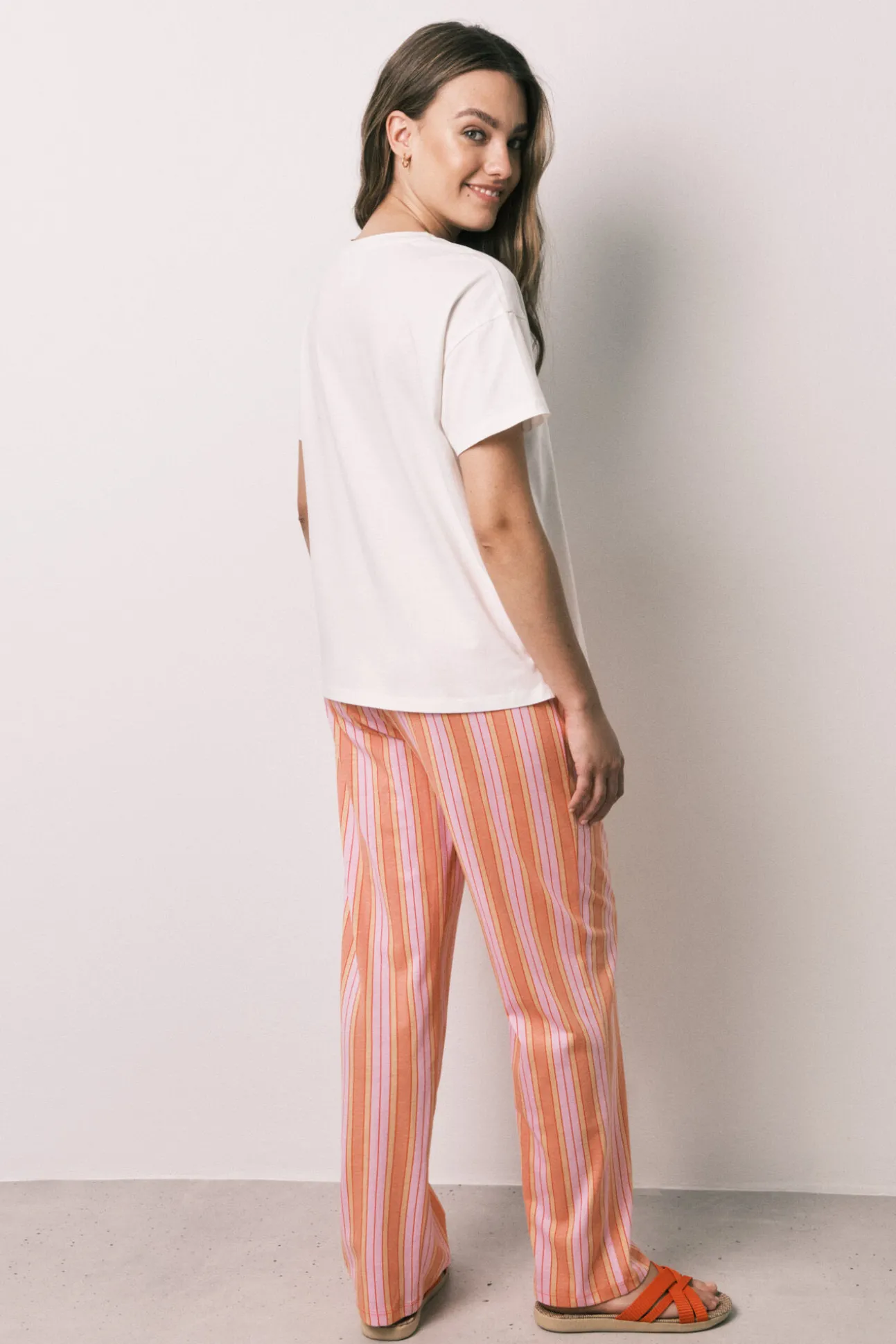 Pijama comprido em algodão com riscas Pantera Cor-de-Rosa