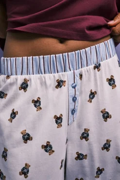 Pijama comprido em algodão com ursinho grená