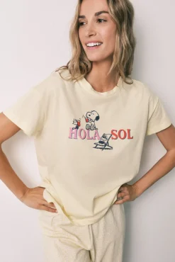 Pijama comprido em algodão Snoopy amarelo