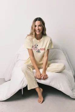 Pijama comprido em algodão Snoopy amarelo