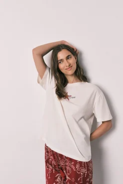 Pijama comprido em algodão Stitch estampado palmeiras
