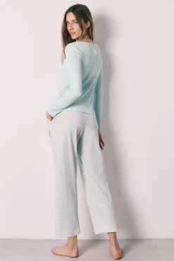 Pijama comprido estampado vichy em algodão verde