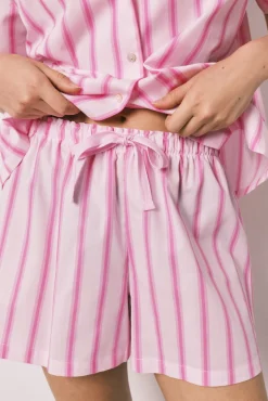 Pijama curto camiseiro em algodão SmileyWorld® riscas rosa