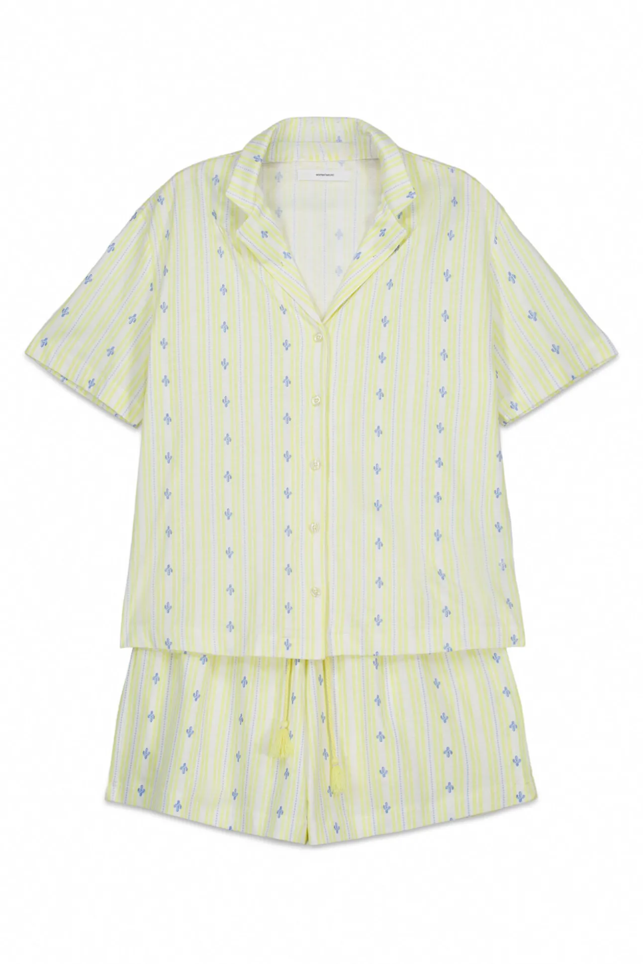 Pijama curto camiseiro em algodão amarelo