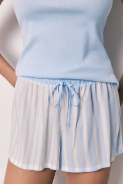 Pijama curto de alças em algodão e viscose azul