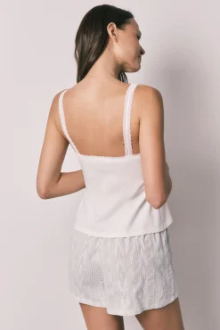 Pijama curto de alças em algodão branco