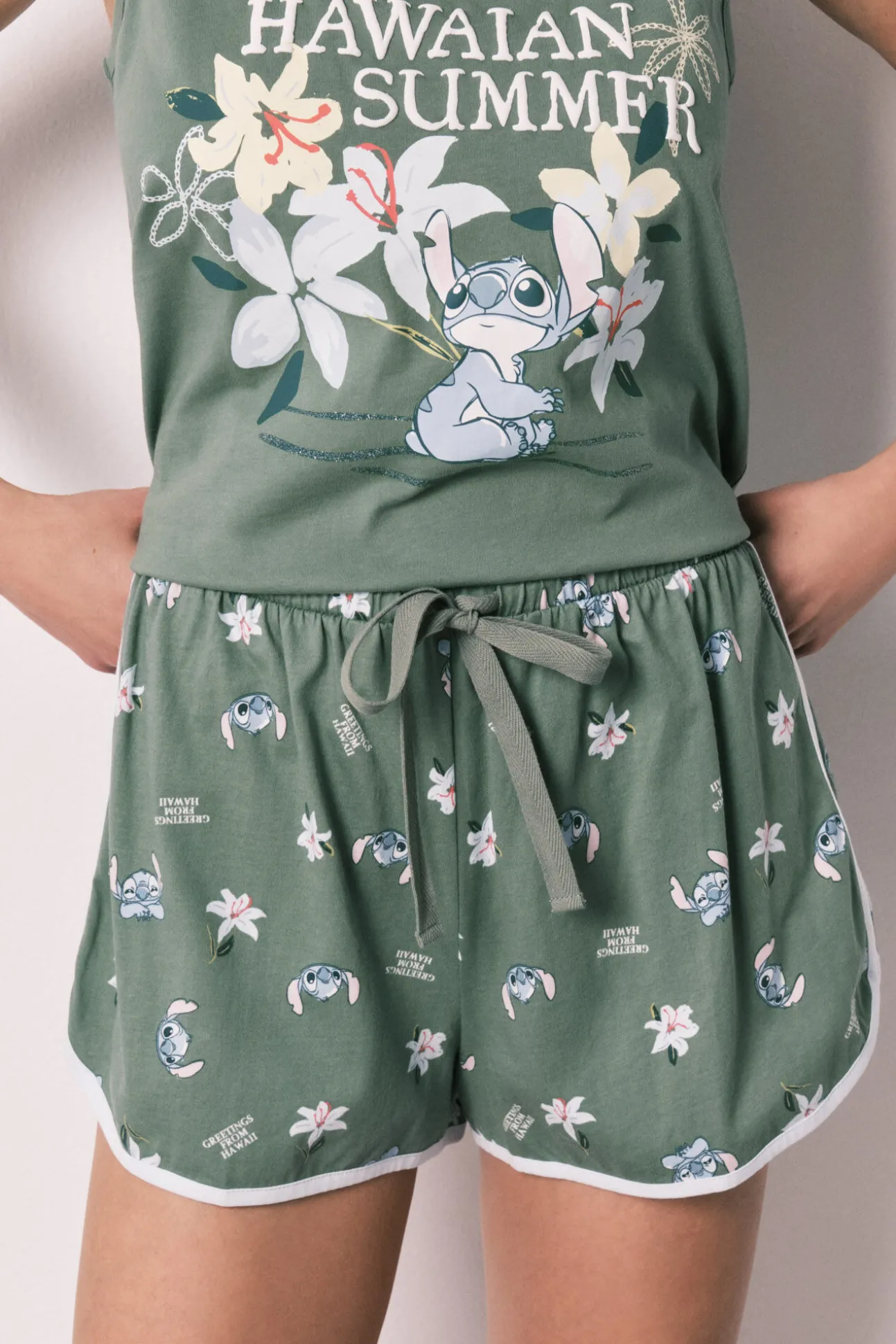 Pijama curto de alças Stitch verde