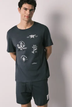 Pijama curto de homem em algodão navy