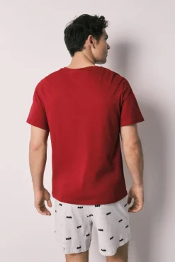 Pijama curto de homem em algodão Batman vermelho