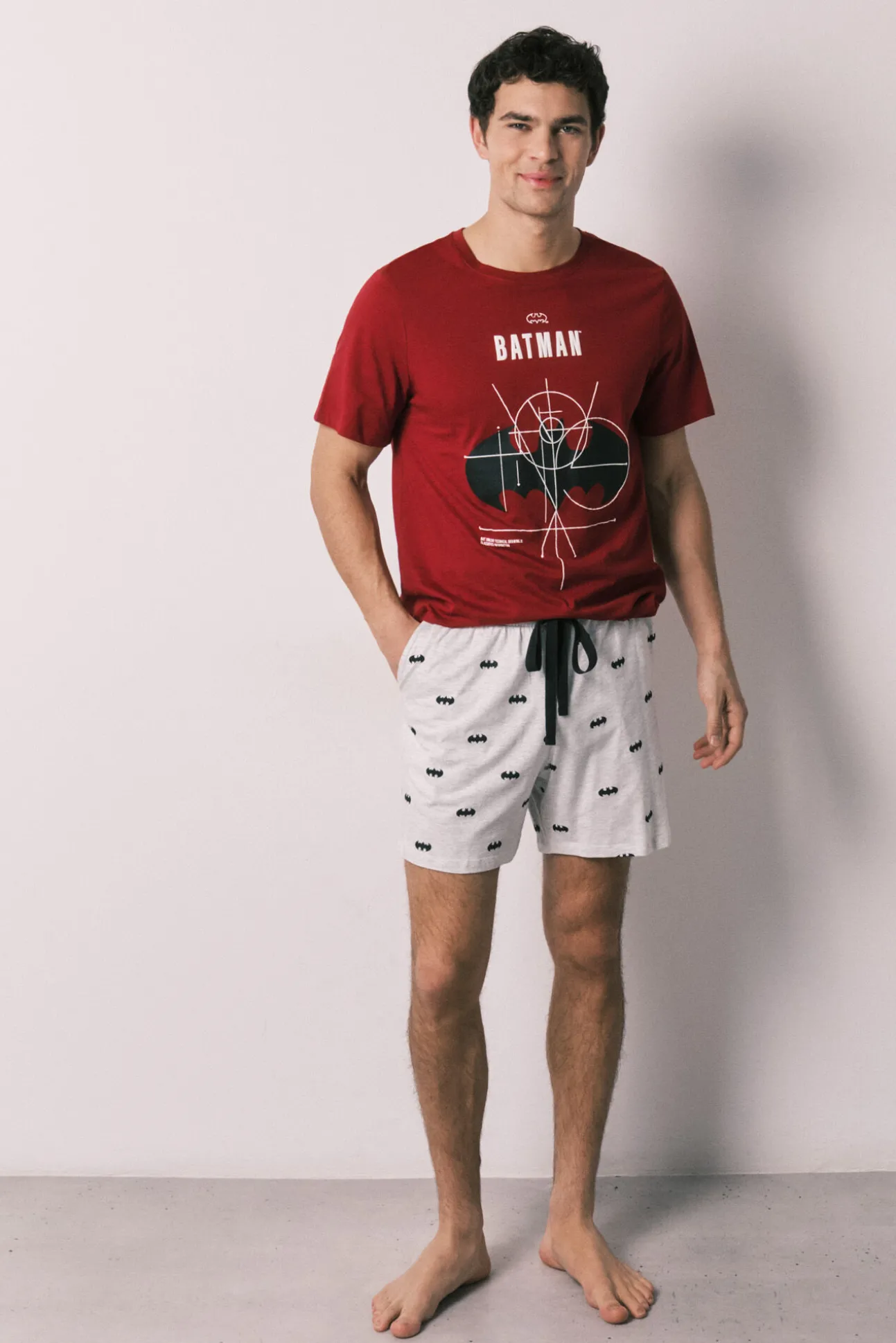 Pijama curto de homem em algodão Batman vermelho