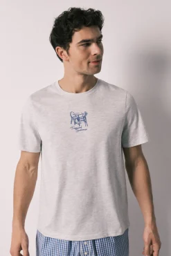 Pijama curto de homem em algodão xadrez