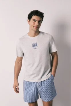 Pijama curto de homem em algodão xadrez