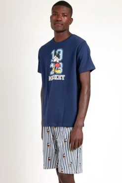 Pijama curto de riscas Mickey Mouse