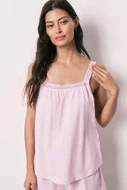 Pijama curto em algodão e renda rosa