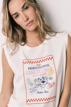Pijama curto em algodão Pantera Cor-de-Rosa riscas