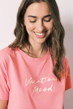 Pijama curto em algodão rosa