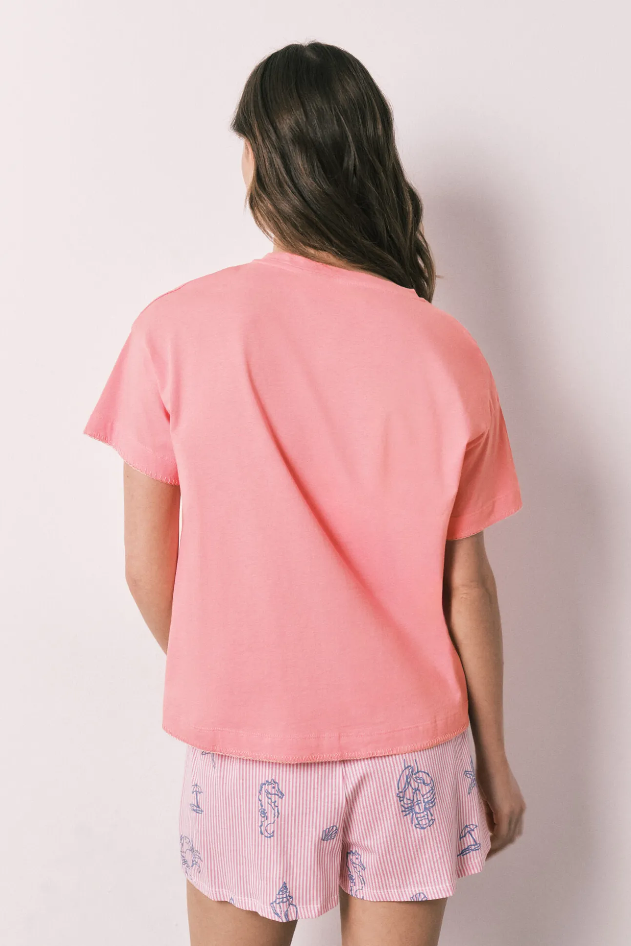 Pijama curto em algodão rosa