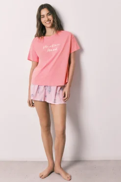 Pijama curto em algodão rosa