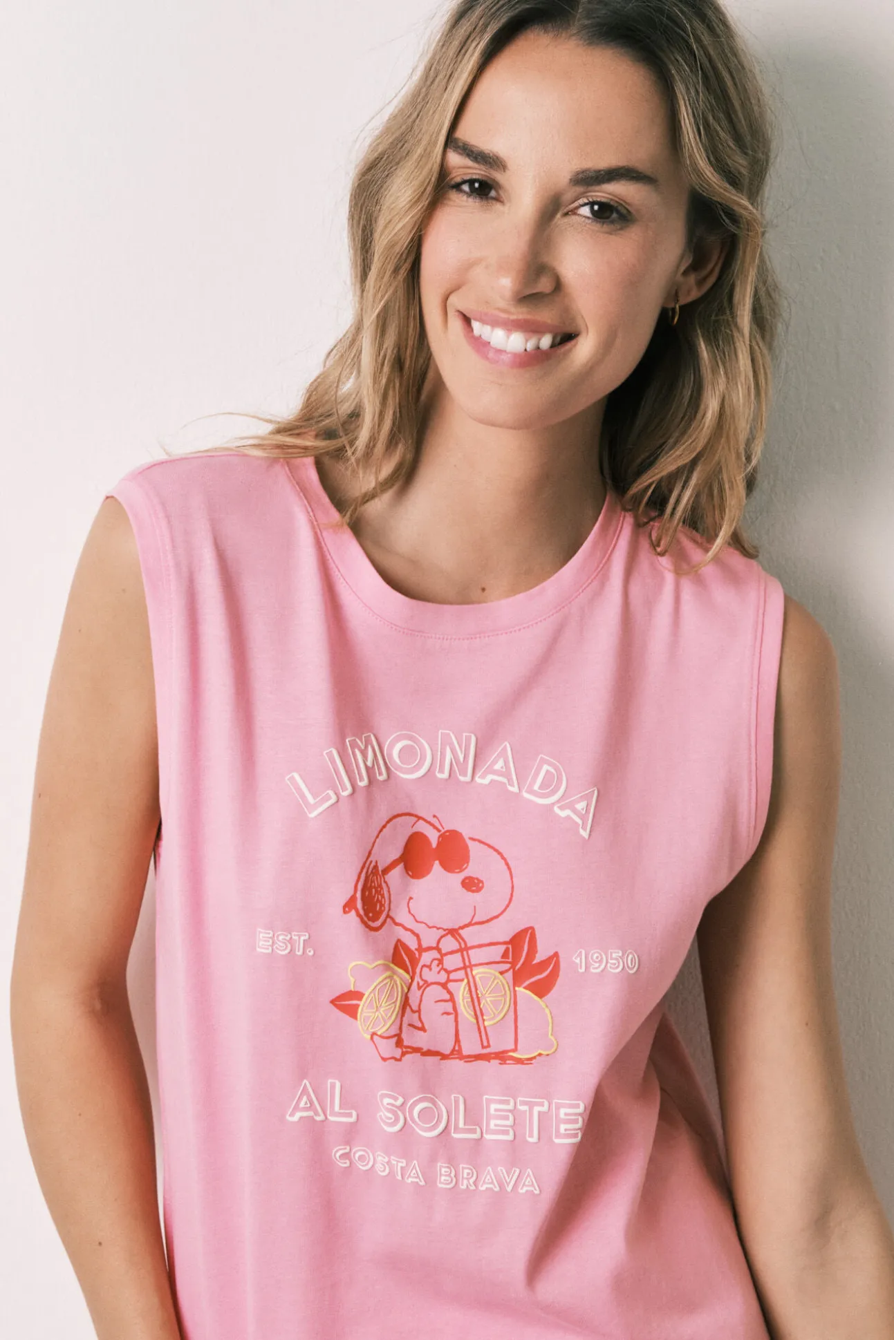 Pijama curto em algodão Snoopy rosa