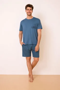 Pijama curto estampado azul
