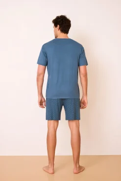 Pijama curto estampado azul