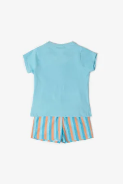Pijama curto Snoopy flores e riscas