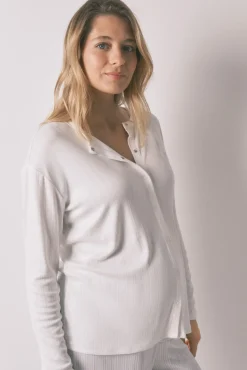 Pijama maternity comprido em malha azul