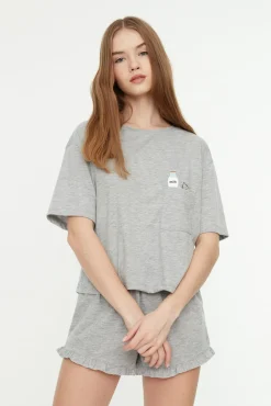 Pijama regular em algodão gola redonda