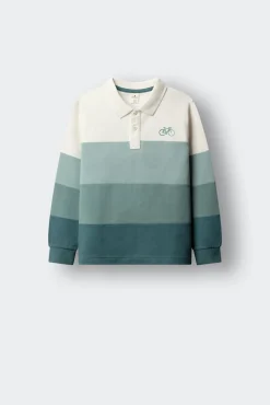 Polo de manga comprida com recortes e costuras para menino