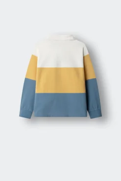 Polo de manga comprida com recortes e costuras para menino