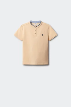 Polo gola mao em chambray para menino