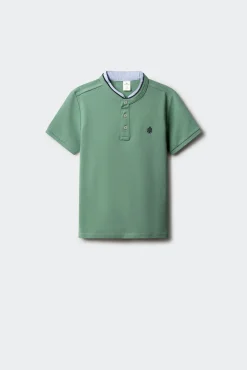 Polo gola mao em chambray para menino