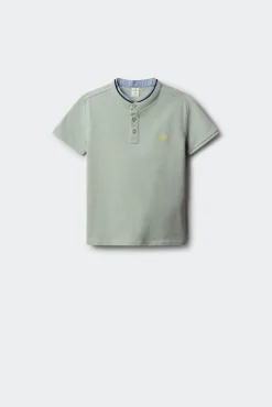Polo gola mao em chambray para menino