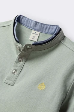 Polo gola mao em chambray para menino