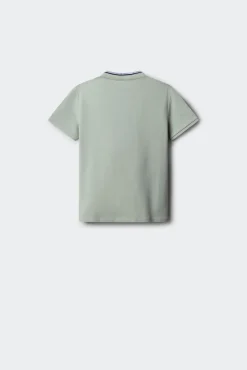 Polo gola mao em chambray para menino