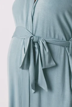 Robe comprida maternity com cinto canelado verde