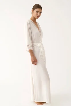 Robe kimono comprida de lingerie branca