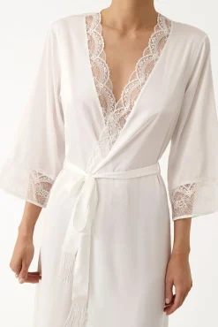 Robe kimono comprida de lingerie branca