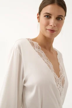 Robe kimono curta de lingerie branca