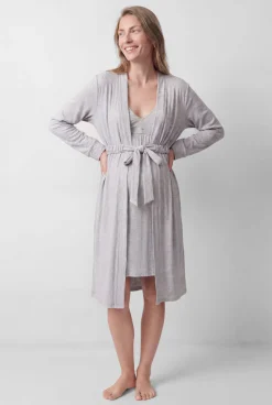 Robe midi com cinto cinza