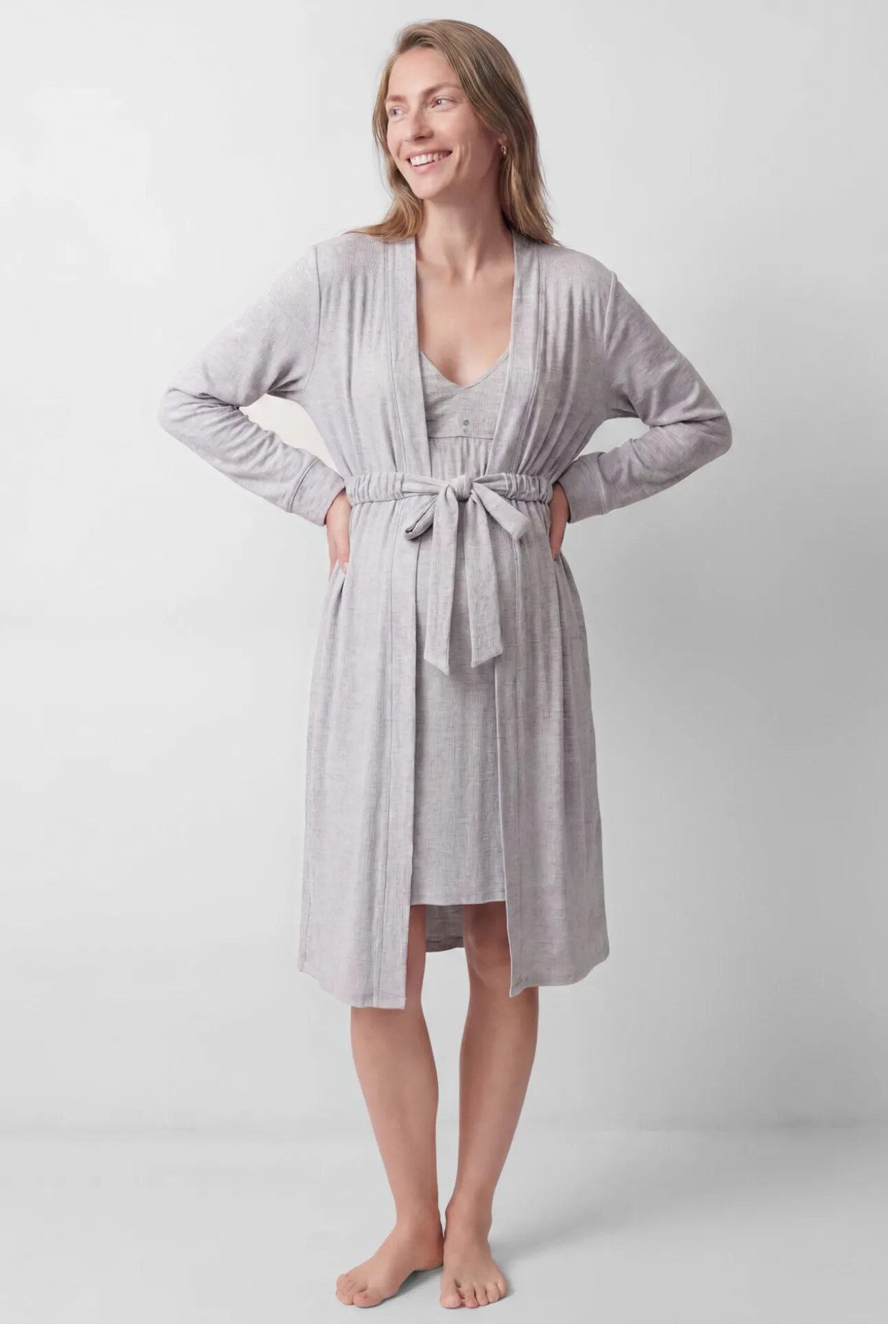Robe midi com cinto cinza