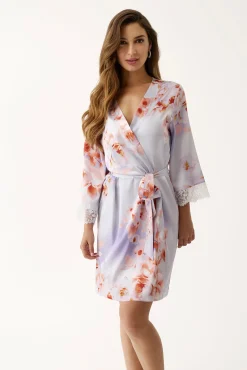 Robe quimono curta de lingerie floral