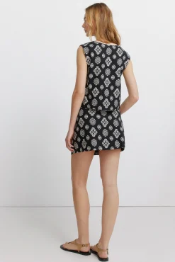 Saia curta em linho estampado étnico